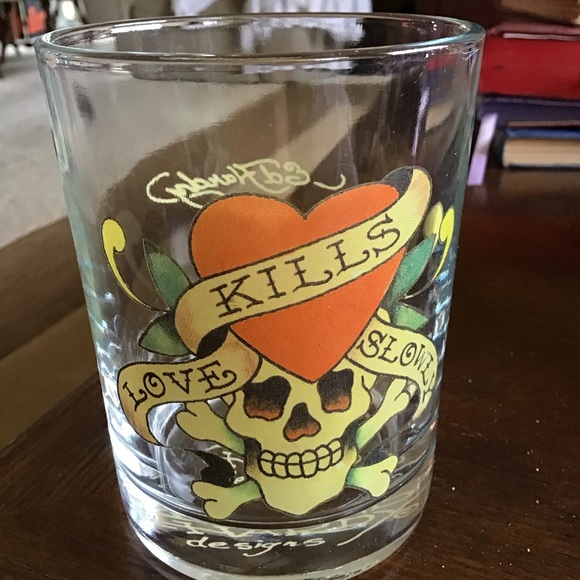 Ed Hardy Love Kills Slowly Drinking Glass (4”) - Picture 2 of 4